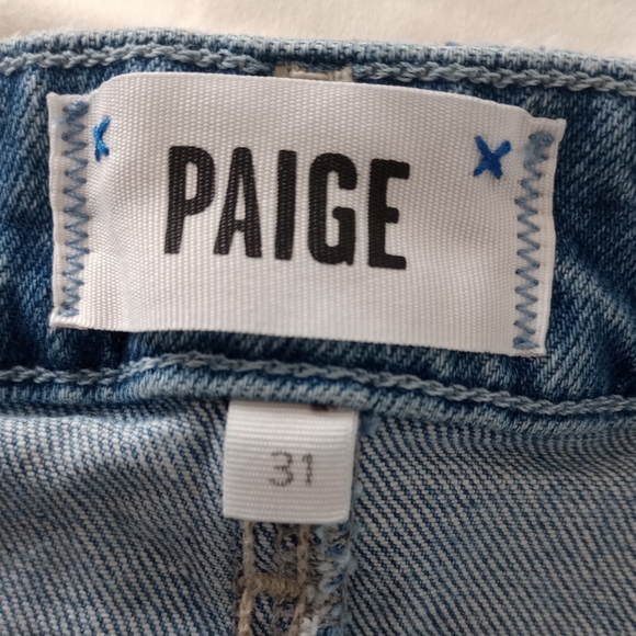 PAIGE Light Blue High-Rise Distressed Jean Shorts - Picture 2 of 5